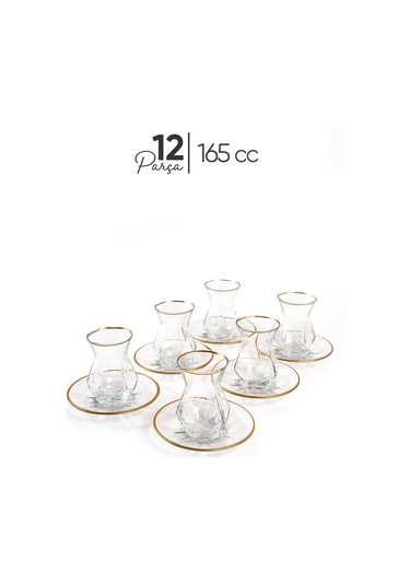 Mest 12 Parça 6 Kişilik Lüsterli Çay Bardağı Seti - 165 Cc Parlak Ve Zarif Tasarım Gold