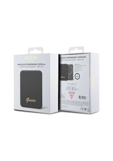 Guess Lisanslı Magsafe Şarj Özellikli Metal Yazı Logolu Powerbank 3000mah 5w Siyah