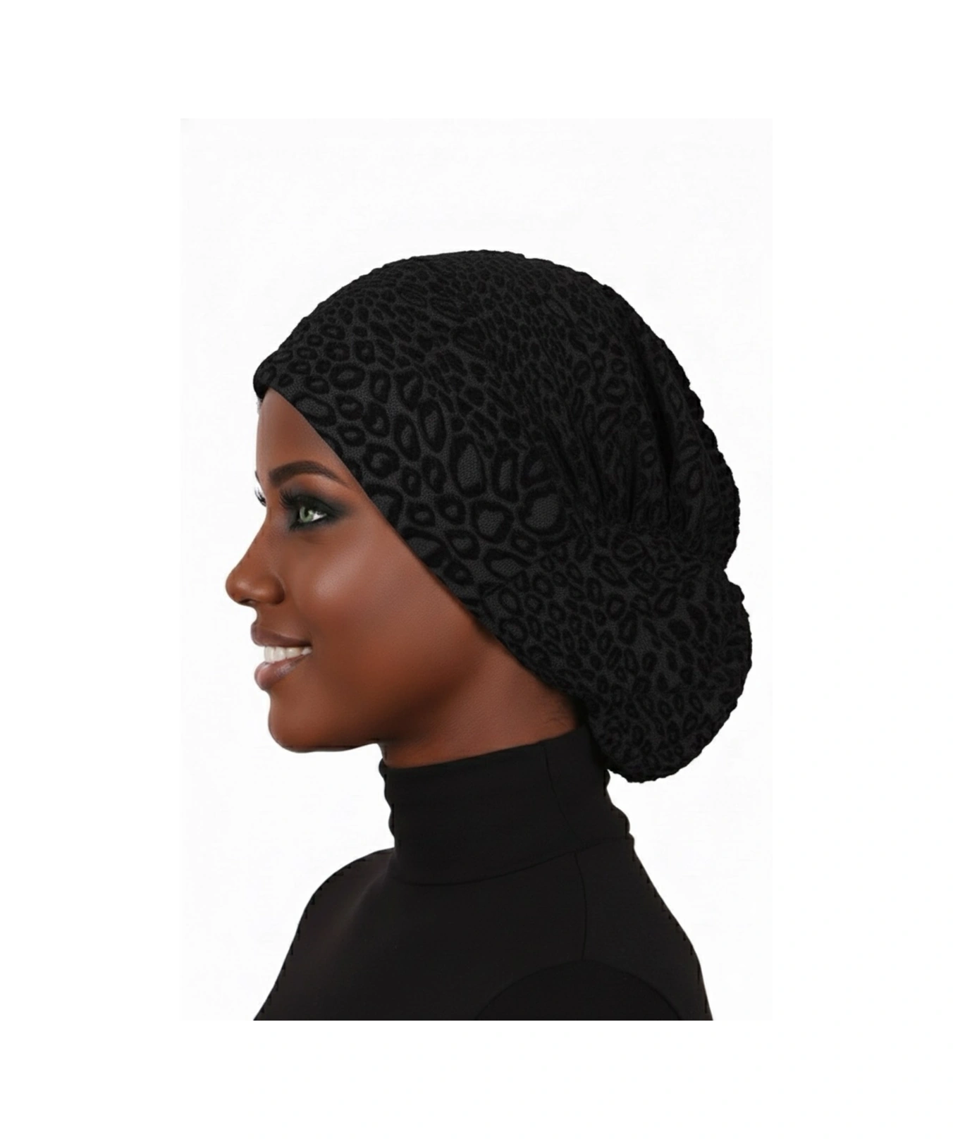 Topuzlu Brokar Siyah Hazır Türban Tesettür Bone Siyah