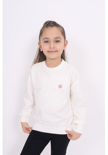 Toontoy Kız Çocuk Nakışlı Sweatshirt Ekru
