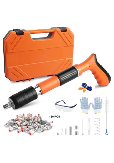 Barutlu Çivi Çakma Tabancası Seti 150 Çivi + Gözlük + Eldiven