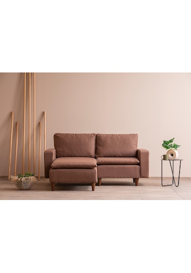 Lungo Modüler Mini Köşe Koltuk Takımı L Koltuk - Açık Kahve Keten Kahverengi