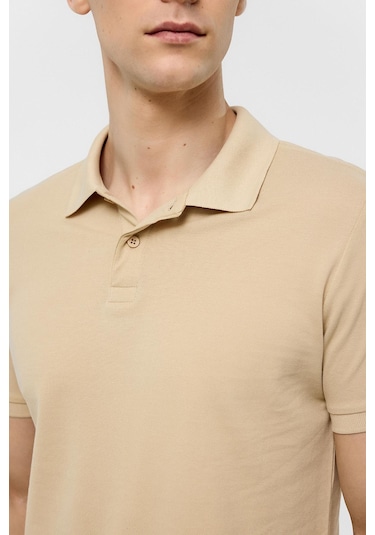 SÜVARİ Bej Slim Düz Polo Yaka Tişört-38583 Bej