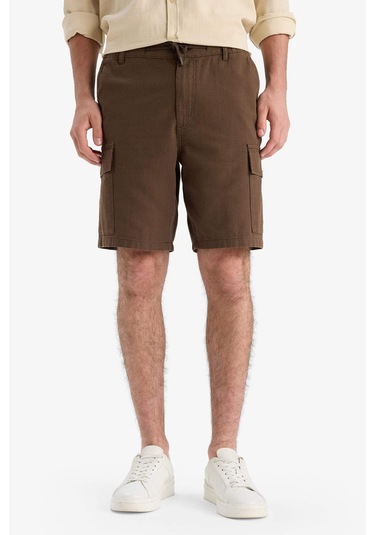 DeFacto %100 Pamuk Regular Kargo Cepli Keten Görünümlü Bermuda Şort E7799AX25SPBN574