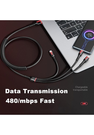 Vaorlo 1.2m 1.8m 3 In 1 Veri Kablosu Mikro/tip-c/8pin 66w Hızlı Şarj Kablosu Desteği Veri İletimi Telefon Hattı 1.8m