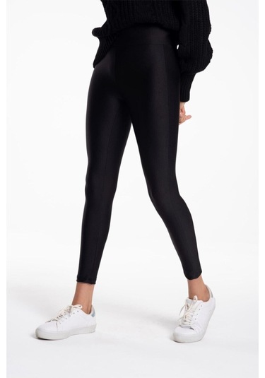 Kadın Siyah Toparlayıcı Parlak Disko Tayt SiYAH