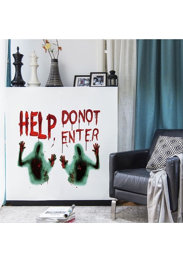 Xiyyadms Halloween Kanlı Parmak İzi Ve "yardım Giriş Yapmayın" Desenli Pvc Pencere Kapak, Korkunç Ortam Oluşturucu Dekor, 45x60cm Çok Renkli