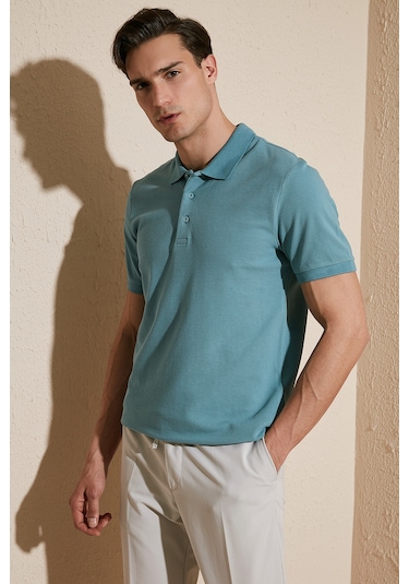 Buratti Pamuklu Regular Fit Düğmeli Erkek Polo Yaka T Shirt 5902127 Mavi