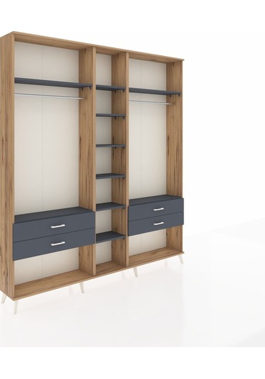 Arges Dolap 10 Raflı 4 Çekmeceli 2 Askılı 220x30x243 Çam-antrasit/antrasit Antrasıt/antrasıt