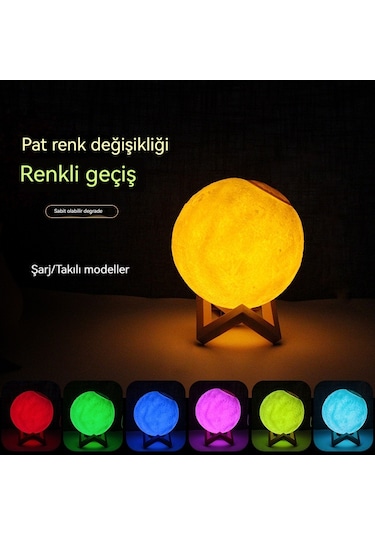 Ay Gece Lambasışarj Plug-in Yatak Odasıbaşı Ucu Gezegen Lambasıocucuk 3d Baskılıay Lambasıdoğuühediyesi 3d Lamba 5