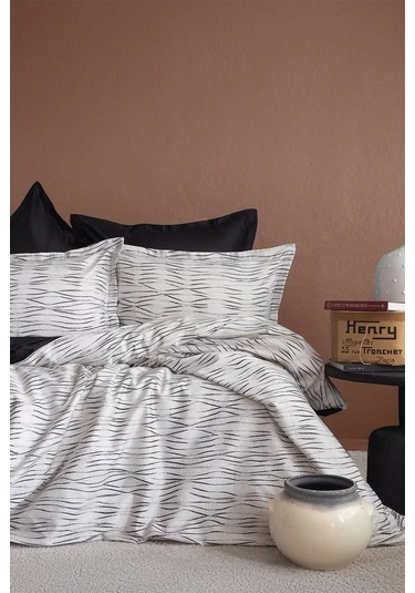 İssimo Home Galaxy %100 Pamuk Saten Çift Kişilik Nevresim Takımı Siyah - Beyaz