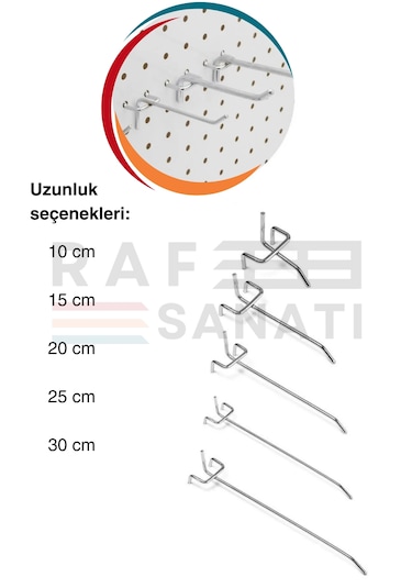 25 Adet Fon Kancası Delikli Pano Kancası 20 Cm - Askı Kanca Raf Galvaniz