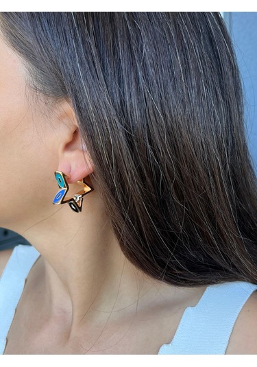 Altın Renkli Gözlü Yıldız Küpe Çok Renkli