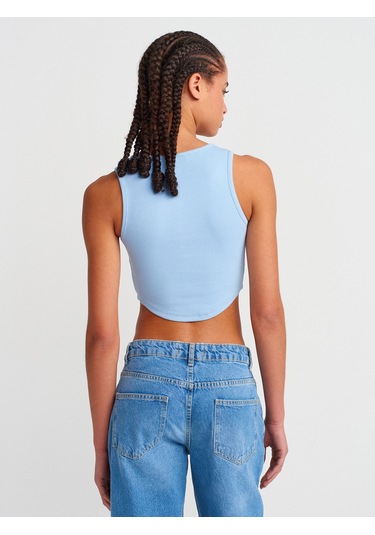 Dilvin 20844 Önü Düğmeli Top-mavi Mavi