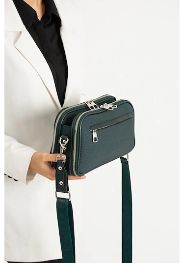 Just Polo Kadın Günlük Kullanıma Uygun Lakoste Ayarlanabilir Askılı Lüks Omuz Çantası Shoulder Bag Koyu Yeşil