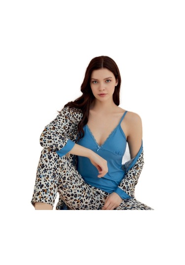 Marla Premium Sabahlıklı Kadın Pijama Takımı 3 Lü Set Yumuşak Dok Çok Renkli