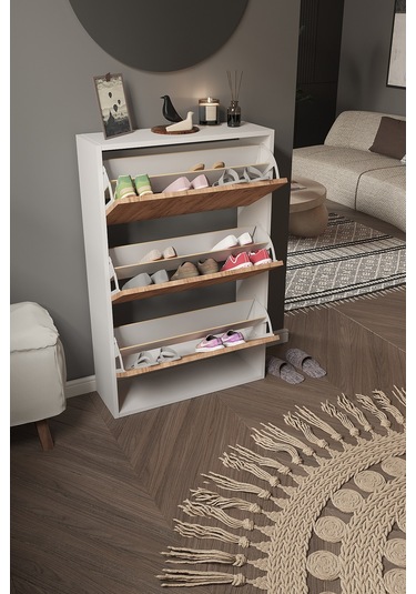 Dekorfim DF08101KAC Ayakkabılık Raflı Ayakkabılık 3 Bölmeli Kapaklı Ayakkabılık