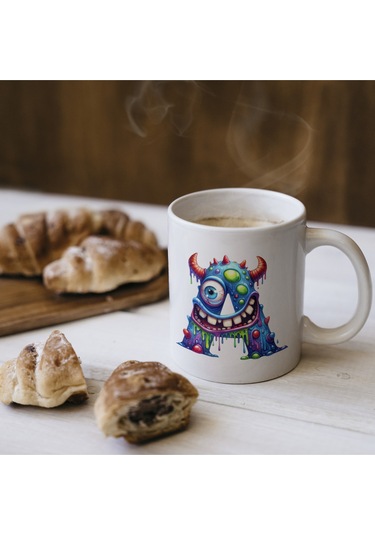 A Harfi Bardak, Sevimli Canavarlar Harflı Bardak Hediyesi Porselen Beyaz