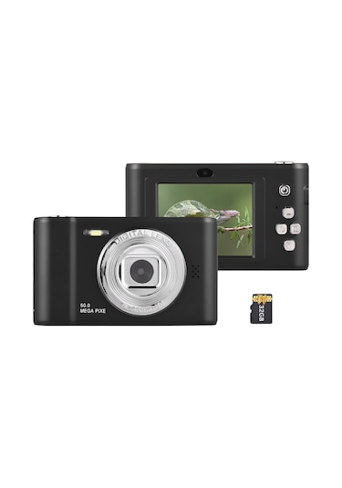 Springsun Siyah 1080p Dijital Kamera, 50mp Çift Lens, 8x Dijital Zoom, 2.4 İnç Ekran, 32gb Tf Kartlı, Dahili Flaş Ve Pil