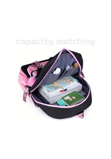 Honeybeeshop Z Dısney Stitch Büyük Kapasiteli Sırt Çantası Pembe Siyah Iki Tonlu Ayarlanabilir Askılıklar Dayanıklı Polyester Okul Seyahat Günlük Kullanım Z