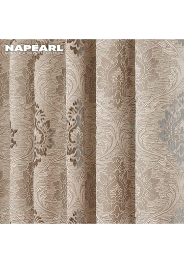 Açık Kahverengi 1 Adet Napearl Moda Jakarlı Tül Perde Avrupa Tarzı Şeffaf Kahverengi Gri Perde Mutfak Oturma Odası Ev Dekor İçin W100 X L260cm
