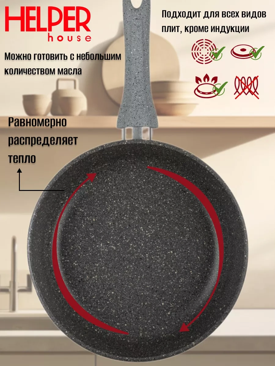 Helper House Laura 22 Cm Kaplamalı Tava Kapaklı Yapışmaz Tava. 162521527 Gri