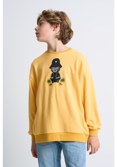 Alexandergardi Alexandergardı Baskılı Bisiklet Yaka Çocuk Sweatshirt Sarı