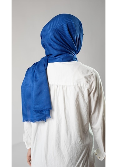 Saks Mavisi İnce Çizgili Şal Viskon Kumaş Bursa Dolama 202111 24 Saks Mavi