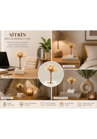 Bak Gel Al Citrina Gold Sitrin Doğal Taş Ağaç El Yapımı Dekoratif Masaüstü Objesi