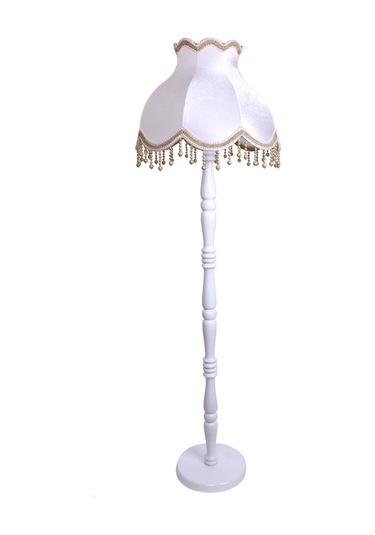 Kadife Kumaş Kaplama Ahiap Ayak Lambader Gold Beyaz