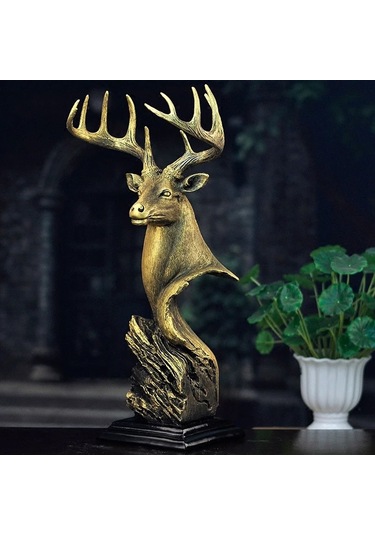 Hombey Rezine Geyik Başı Heykeli - Ev Dekorasyonu - Oturma Odası, Yatak Odası, Kitaplık Ve Şarap Dolabı İçin Dekoratif Figür