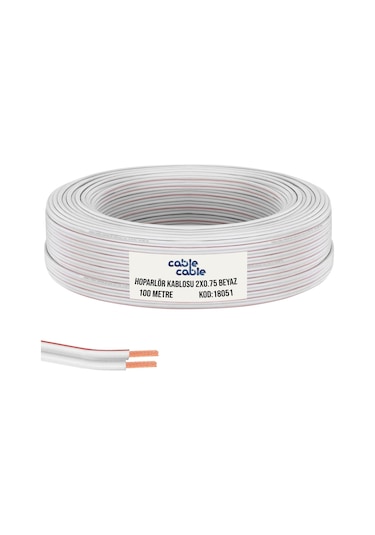 Cable Cable Elektrik Kablosu Kordon 2X0.75 Beyaz 100Mt
