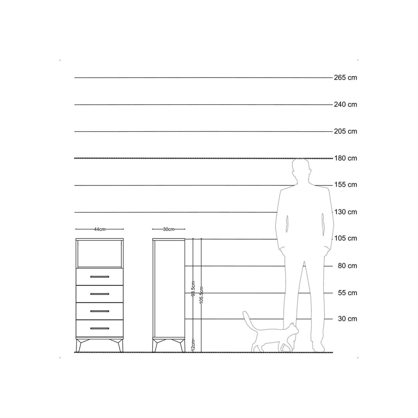 Arges Komodin Tek Raflı 4 Çekmeceli 44x30x106 Antrasit-çam Antrasit