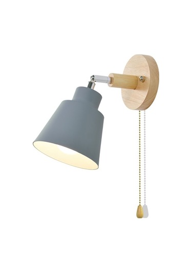 Gri Ahşap Zip Anahtarlı Modern Odalar Duvar Lambası - Kuzey Avrupa Stili Dekoratif Arka Duvar Aydınlatması 12cm Taban, E27, Işık Kaynağı Hariç Diğer Diğer