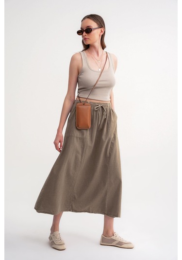 4633 Kadın Yandan Cepli Parçalı Etek Antik Vizon Antik Vizon