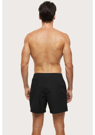 Angelsin Erkek Basic Standart Boy Mayo Fermuarlı Cepli Deniz Şortu - Siyah