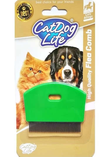 Catdoglife Orta ve Kısa Tüylü Kedi Bit Pire Dış Parazit Tarağı Yeşil