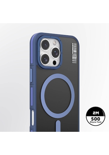 İphone 16 Pro Uyumlu Kılıf Magsafe Şarj Özellikli Youngkit Rock Sand Serisi Kapak Mavi