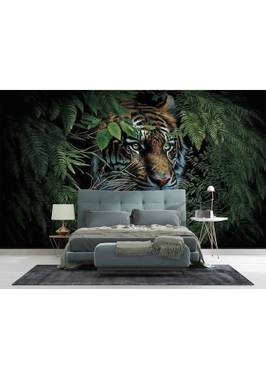 Kaplan Ve Yaprak Temalı Duvar Kağıdı Baskı