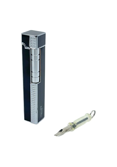 Slim Kare Metal Çakmak - Siyah/gümüş Renk - Taşlı Gazlı