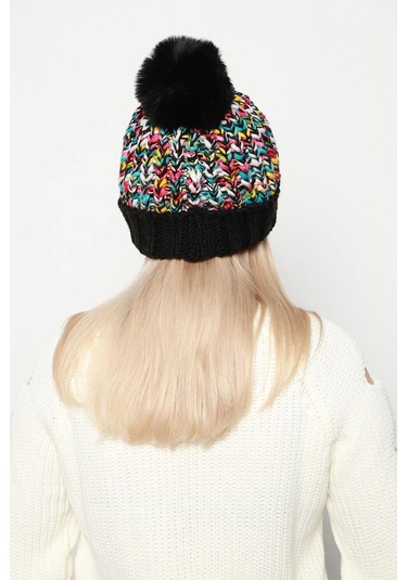 Ponpon Detay Renkli Örme Kadın Bere Rkş-21 Siyah Siyah