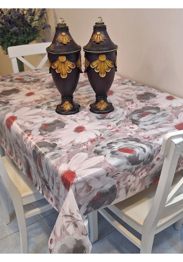 Elyaflı Pvc Muşamba - Desenli Silinebilir Masa Örtüsü Kahverenği Mrl100 Gri