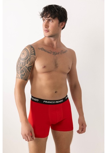 Franco Renzo Erkek 6'lı Lüx Kutulu Pamuklu Ve Likralı Boxer Siyah - Bordo - Kırmızı -gri