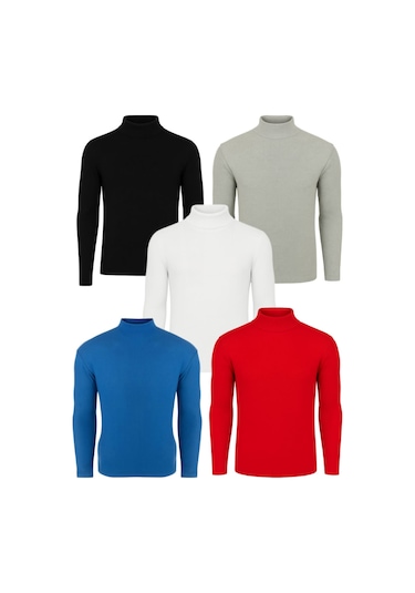 5'li Paket Yarım Boğazlı Erkek Kazak Siyah - Beyaz - Gri