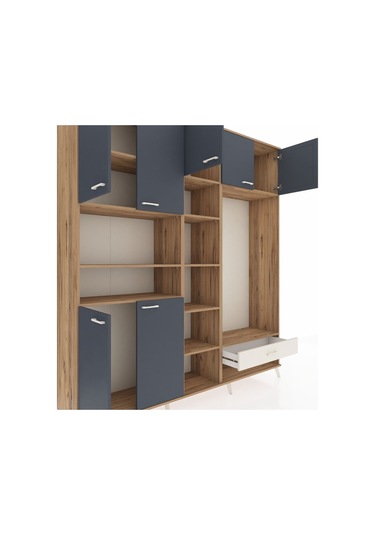 Hyperion Dolap 11 Raflı Tek Çekmeceli 7 Kapaklı 220x44x243 Çam-antrasit/aytaşı Antrasıt/aytası