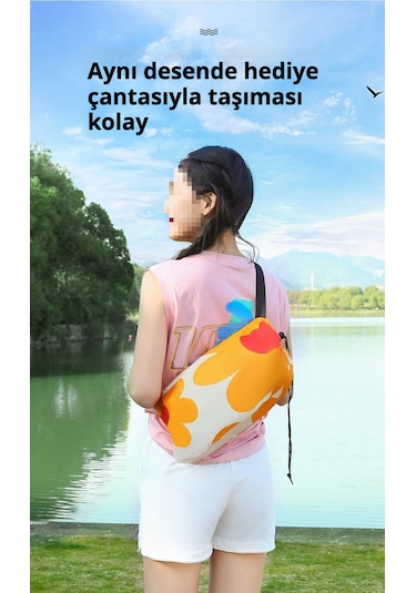 Snapbuy Desenli Şişme Koltuk, Baş Destekli Tek Kişilik Hava Yatağı, Kamp Ve Açık Hava Etkinlikleri İçin Taşınabilir Mavi