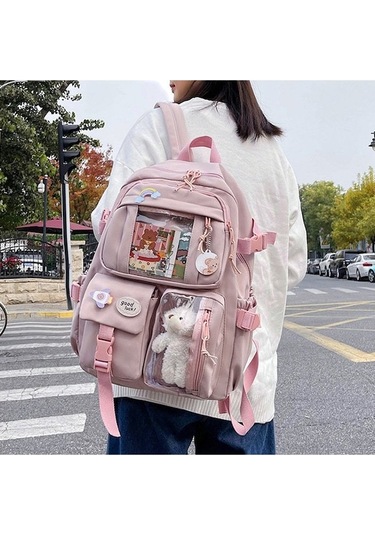 Youtek Oloey Ortaokul Çantası - Pembe Renkli, Kumaş Aksesuarlı Ve Şık Tasarım Pembe