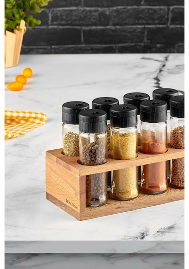 Joy Kitchen Lisa Ahşap Baharatlık Seti 8'Li Siyah Kapak