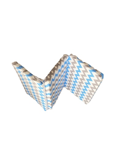 Katlanır Çocuk Yatağı Sünger Yatak Çocuk Oyun Minderi 60x120-4 Cm Mavi-gri Zikzak