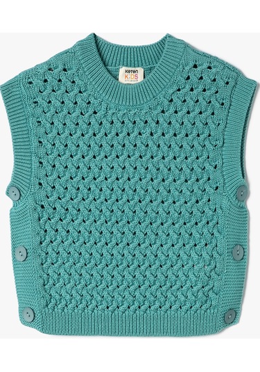 Koton Kısa Örgü Süveter Yuvarlak Yaka Düğme Detaylı Turkuaz 4skg90026ht 4SKG90026HT680 Turkuaz